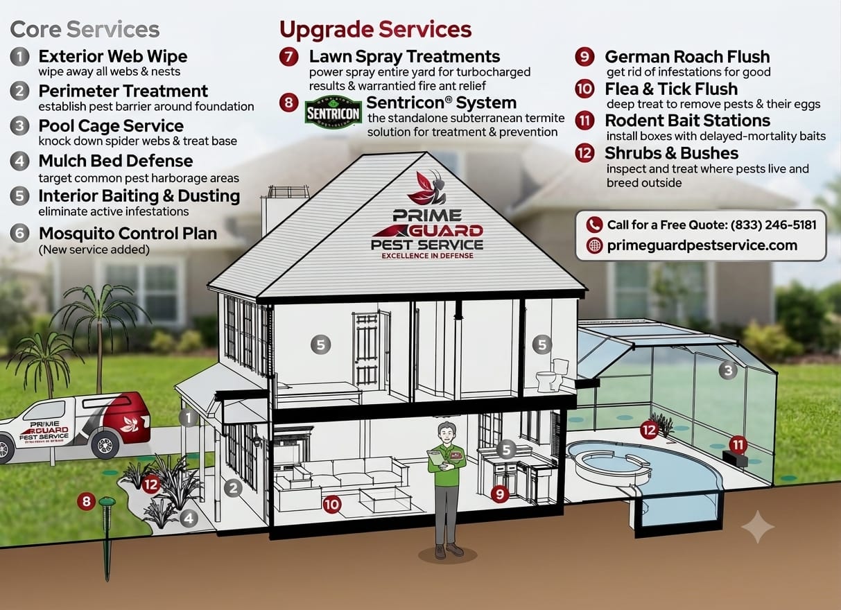 Prime Guard Pest Service exterminator treating a property
